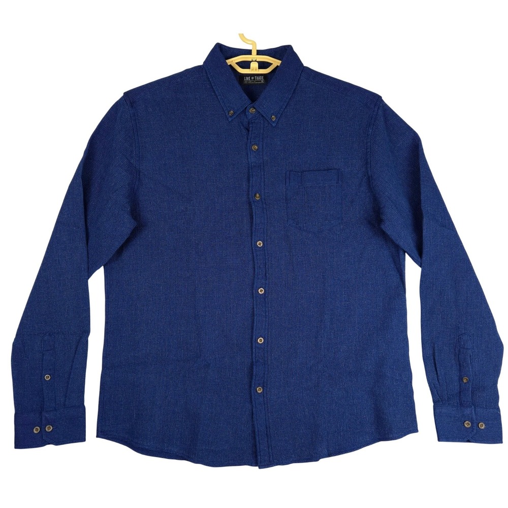 LINE OF TRADE Mens Long Sleeve Button Down Textured Knit‎ Shirt XL Blue